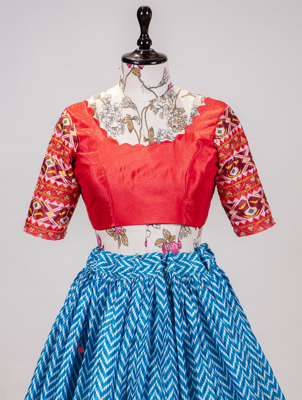 Chinon Patola Print Blue Lehenga with Dupatta Set