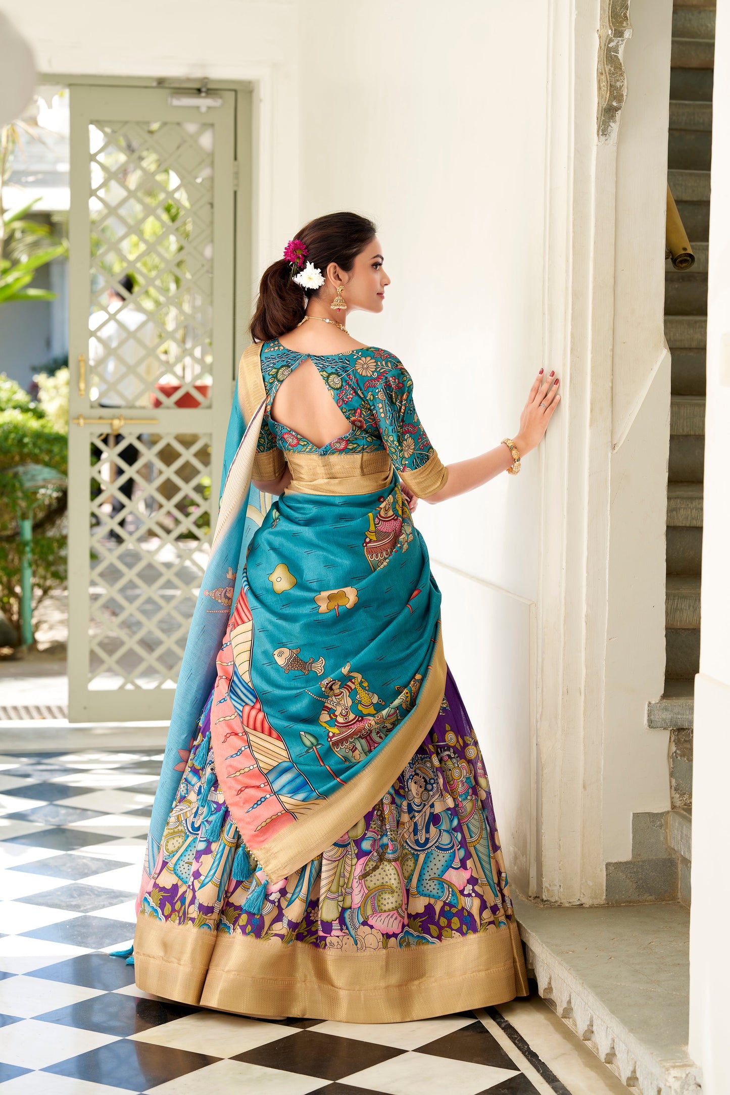 Purple Color Dola Silk Kalamkari Lehenga Set with Dupatta & Blouse