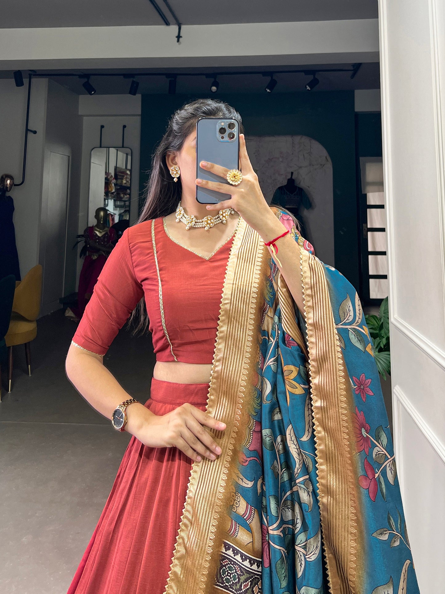 Amazing Red Color Chinnon Silk Party Wear Lehenga Choli
