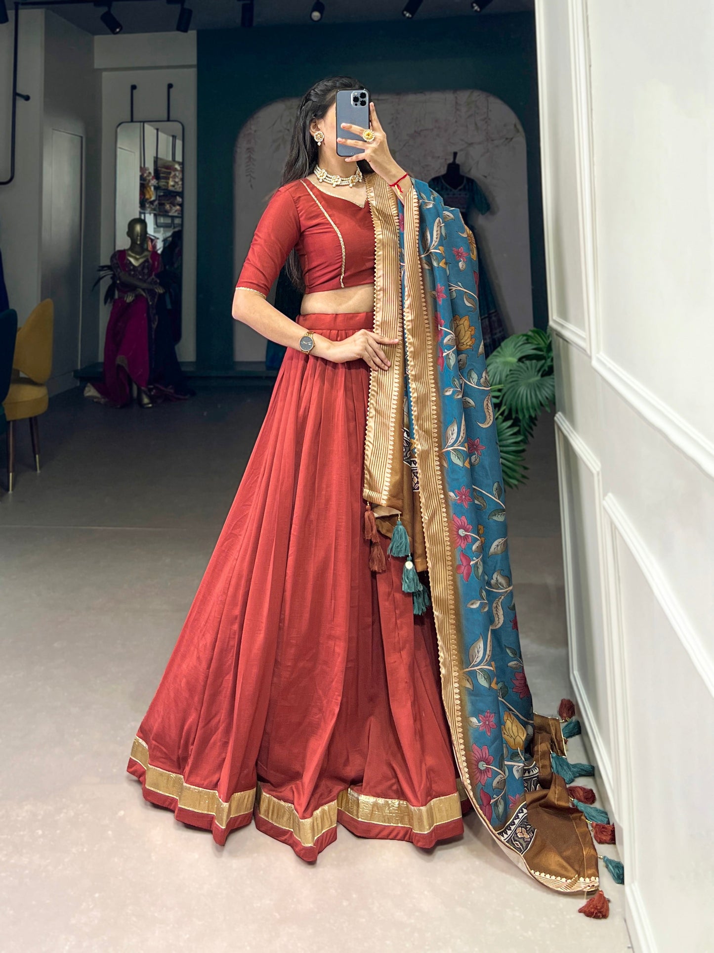 Amazing Red Color Chinnon Silk Party Wear Lehenga Choli