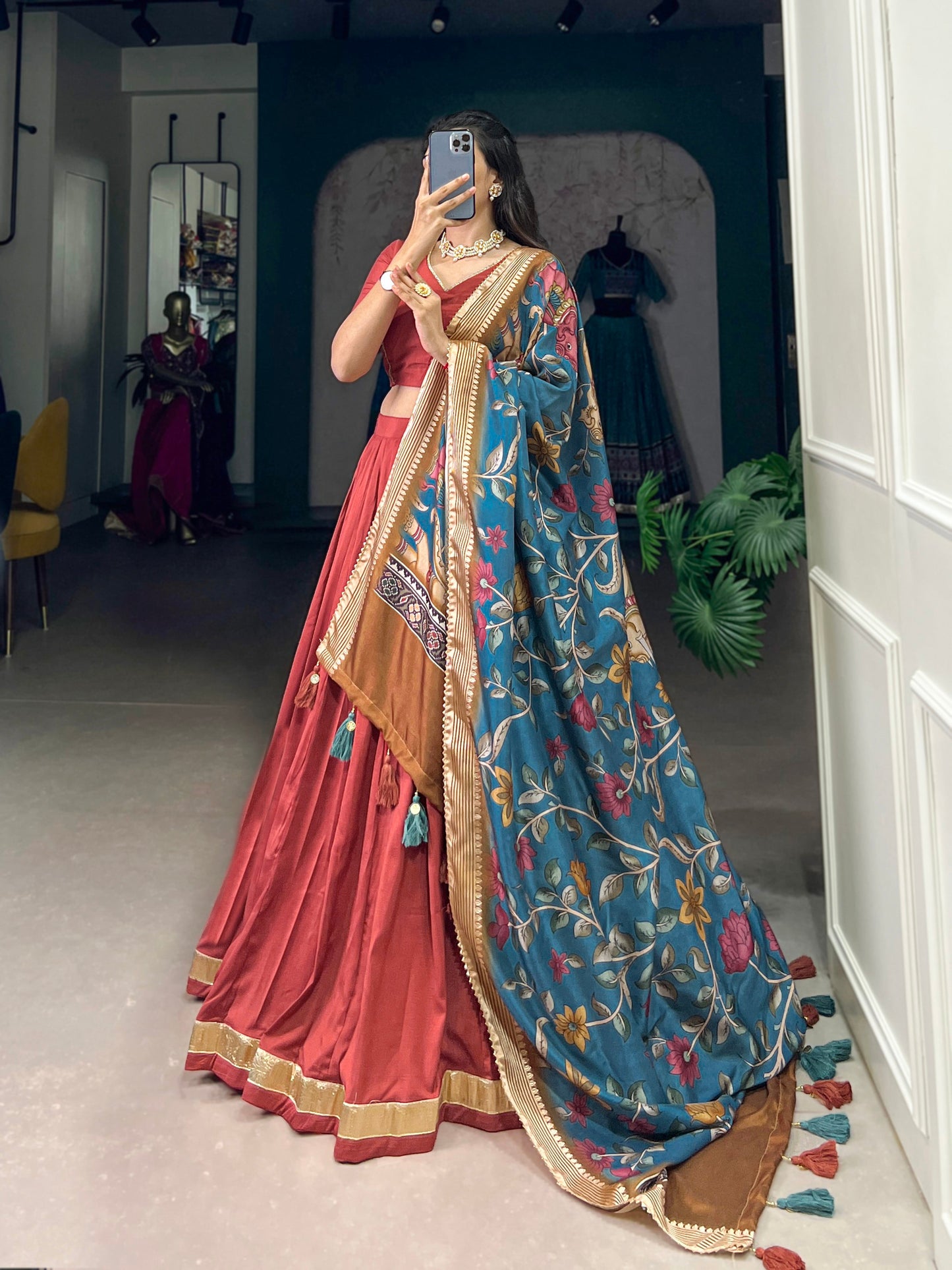 Amazing Red Color Chinnon Silk Party Wear Lehenga Choli