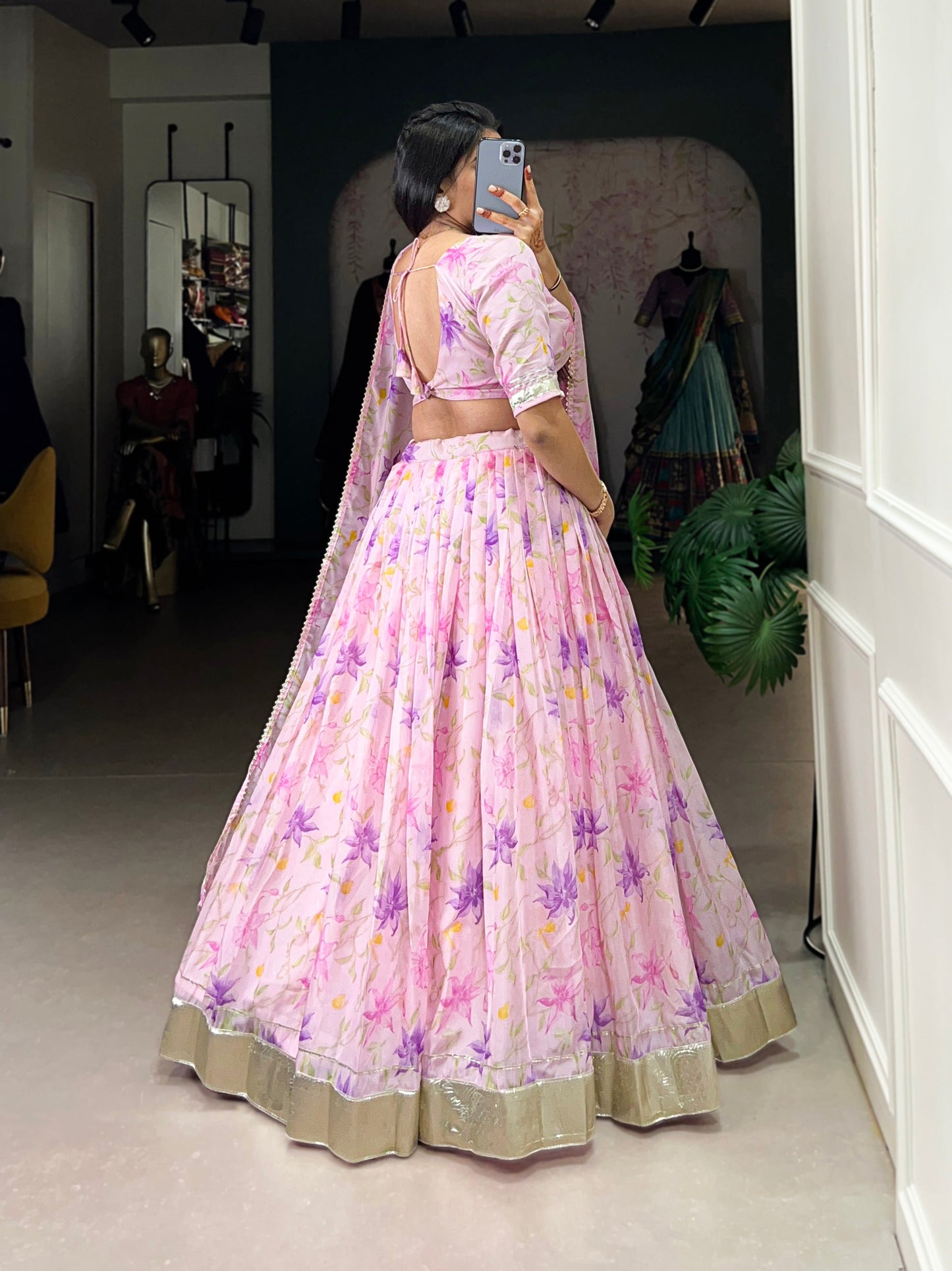 New Tabby Silk Floral Print Lehenga Choli (Pink)