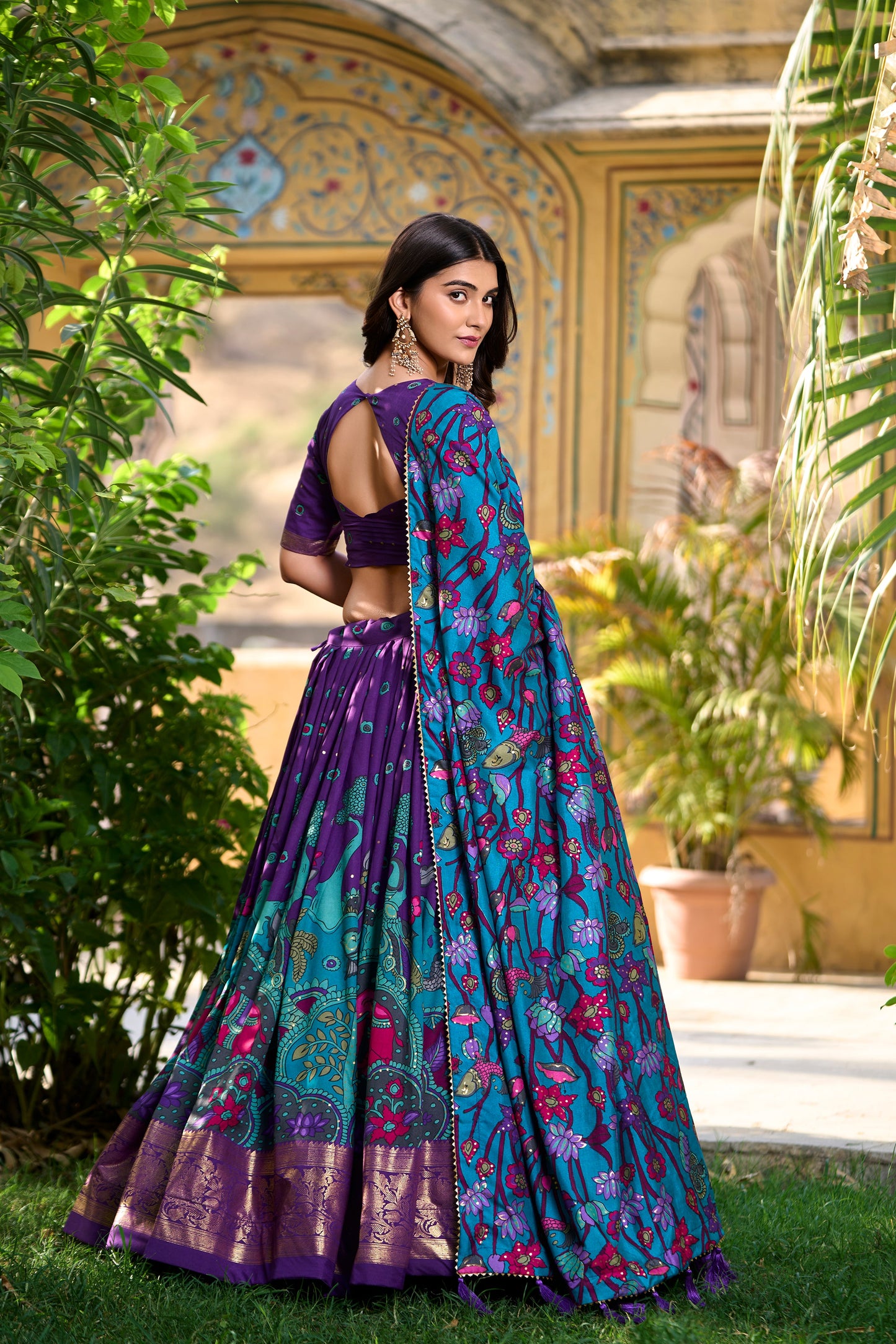 Traditional Kalamkari Print Purple Color Lehenga Choli