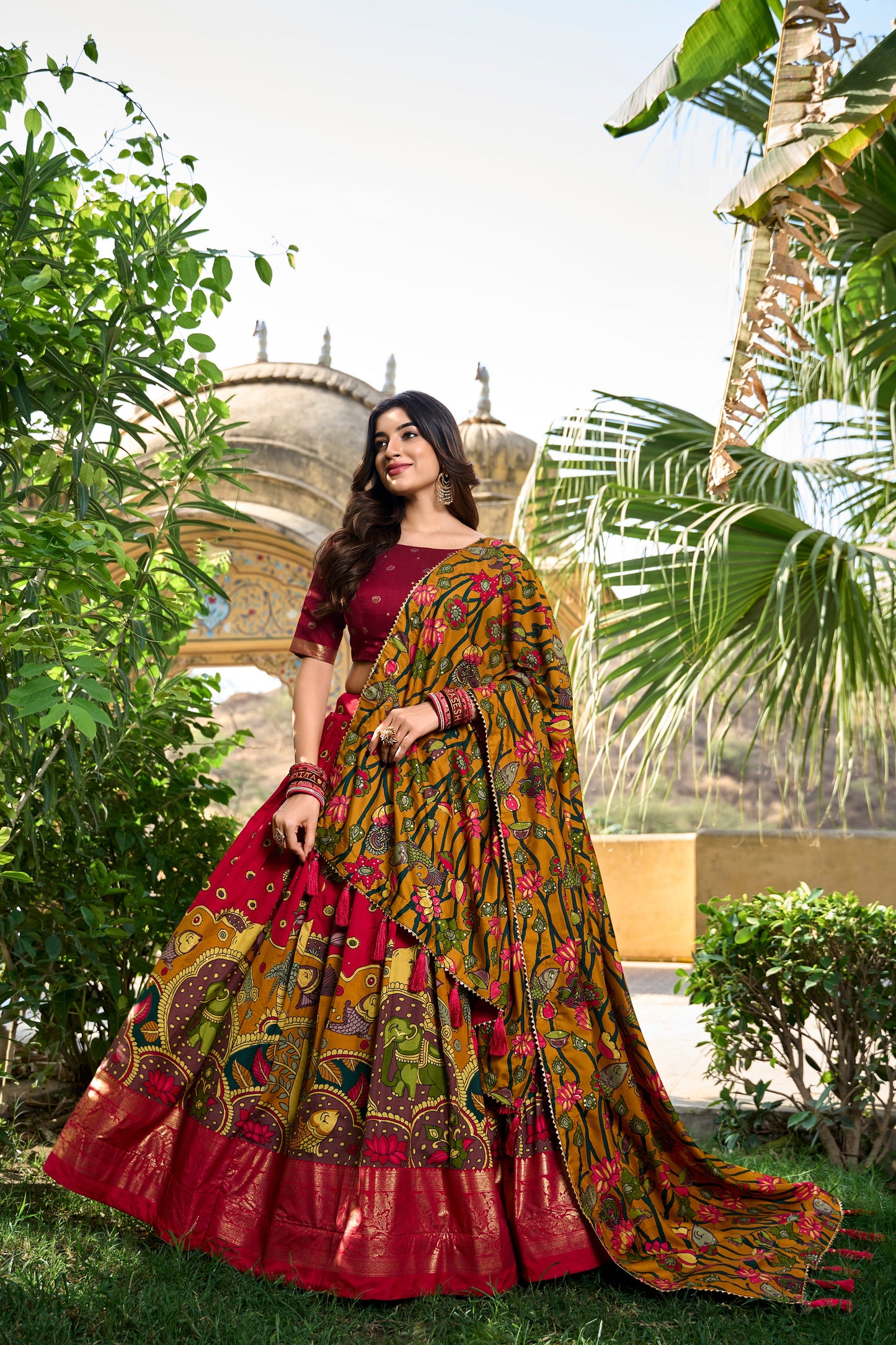 Traditional Kalamkari Print Red Color Lehenga Choli