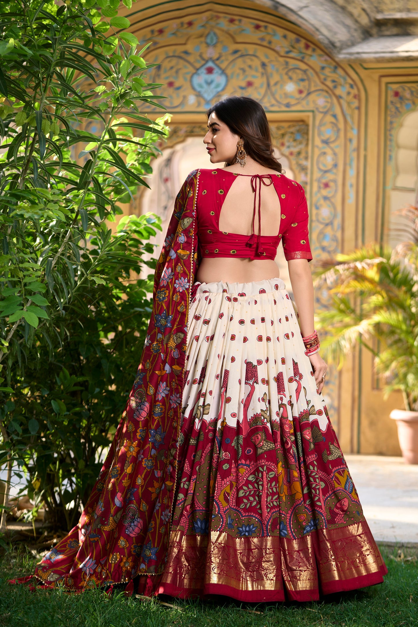 Traditional Kalamkari Print White Color Lehenga Choli