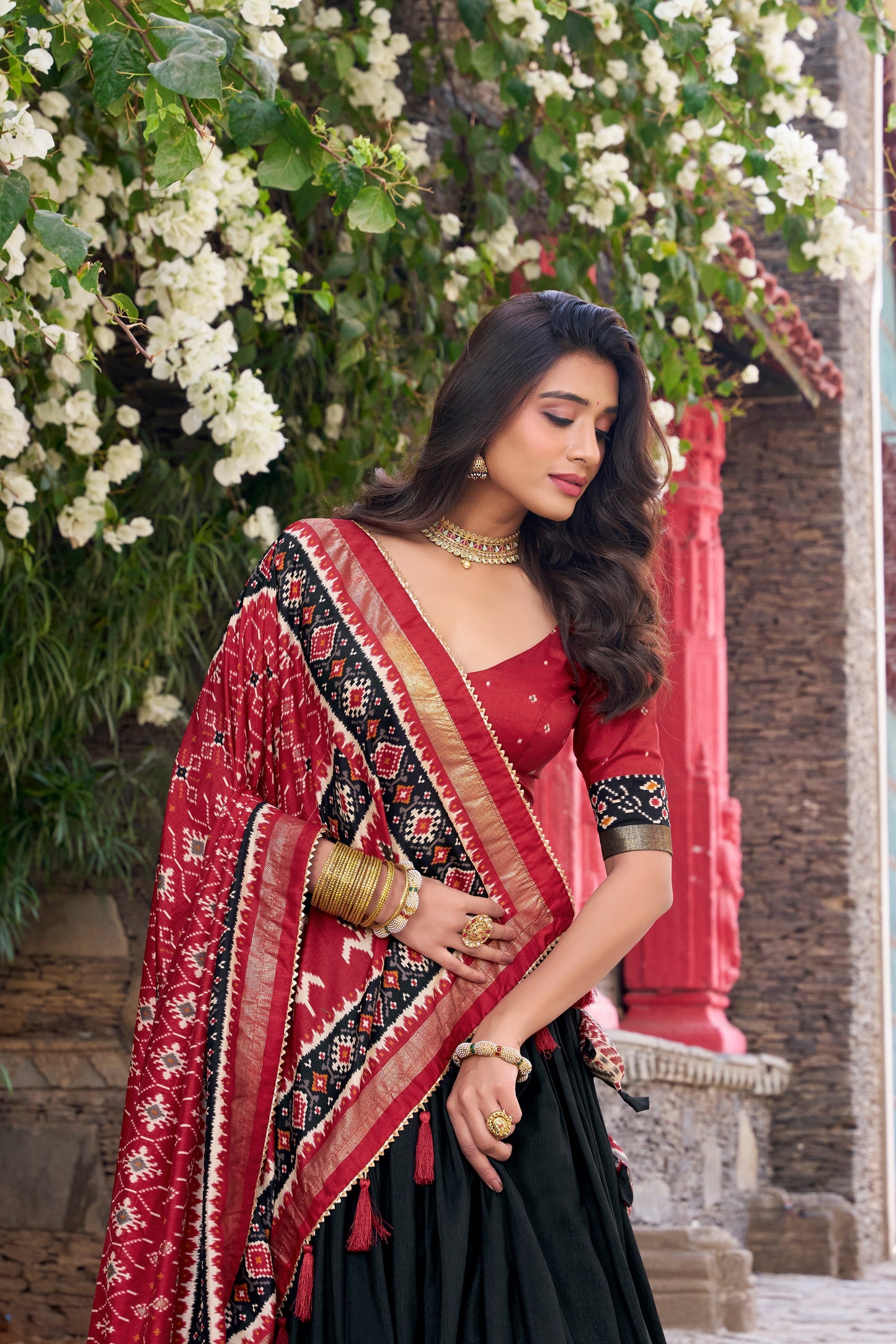 New Black Color Tussar Silk Patola Printed Lehenga Choli