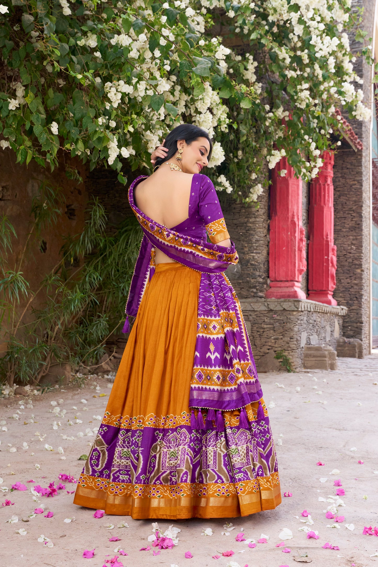 New Musterd Color Tussar Silk Patola Printed Lehenga Choli