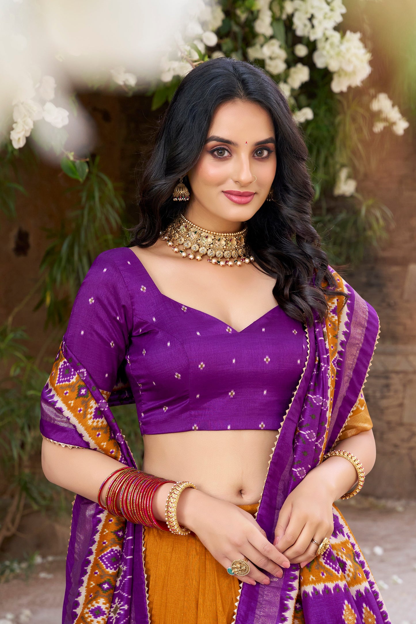 New Musterd Color Tussar Silk Patola Printed Lehenga Choli