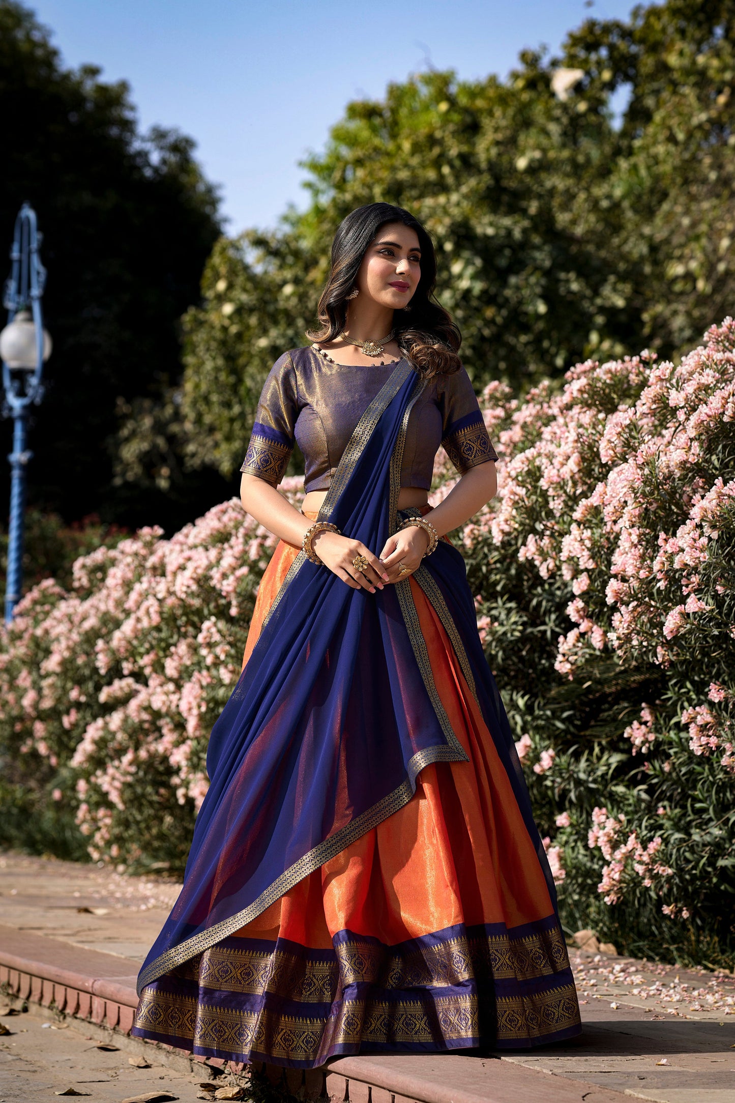 New Orange Color Kanchipuram Silk Traditional Lehenga Choli