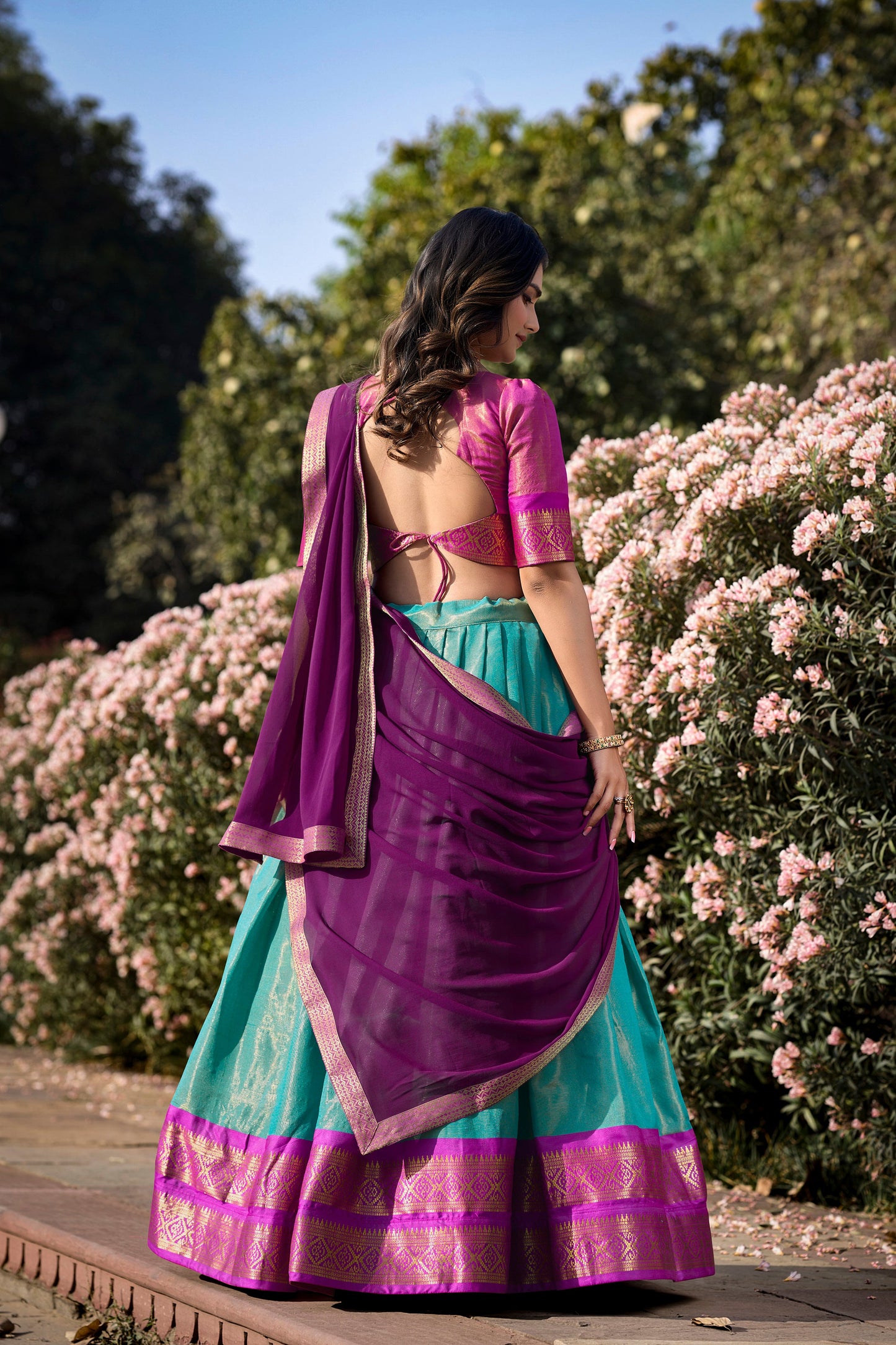 New Aqua Color Kanchipuram Silk Traditional Lehenga Choli