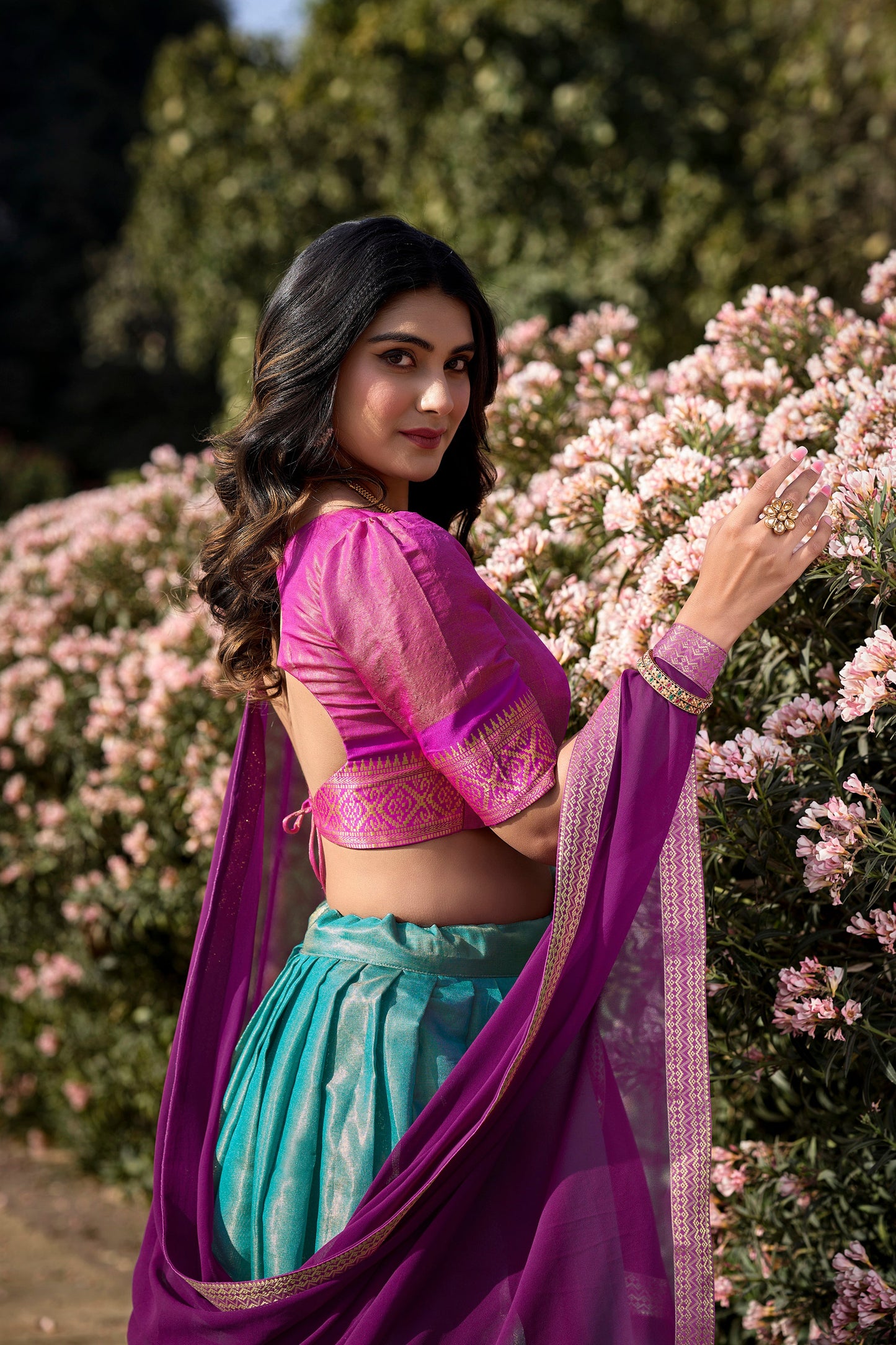 New Aqua Color Kanchipuram Silk Traditional Lehenga Choli
