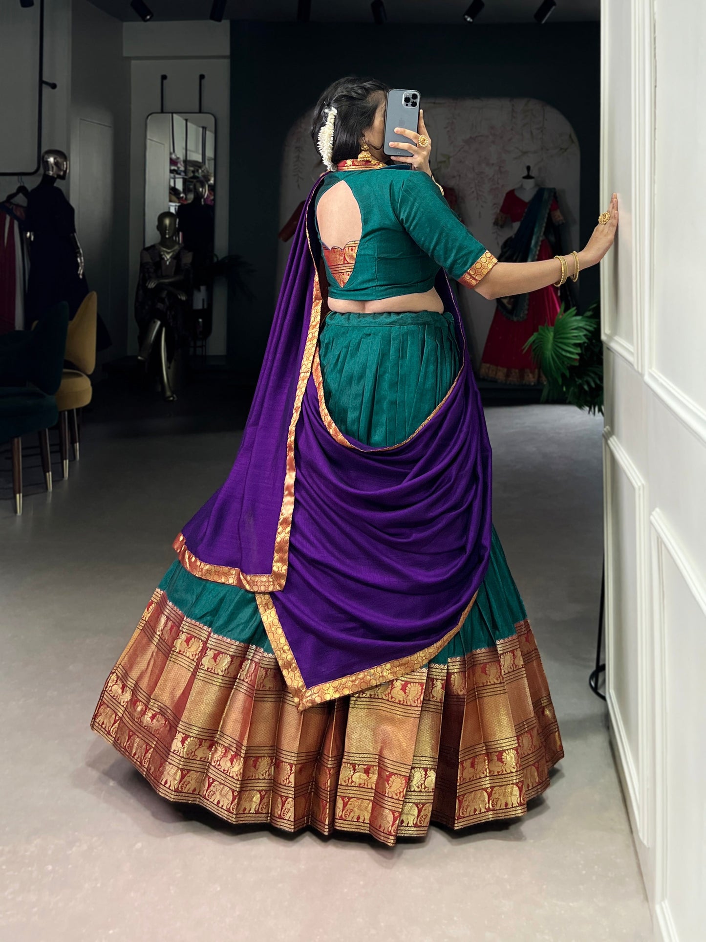 Firozi Color Zari Weaving Work Traditional Lehenga Choli