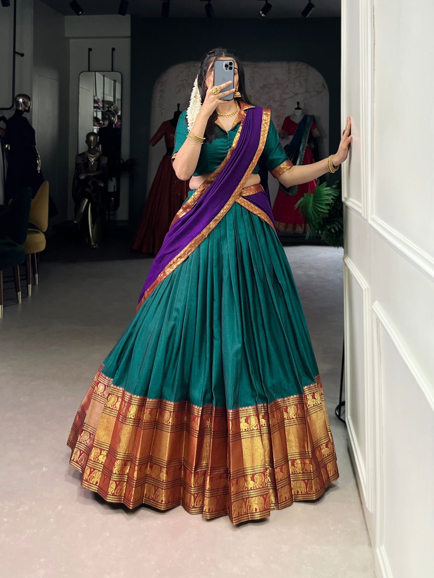 Firozi Color Zari Weaving Work Traditional Lehenga Choli