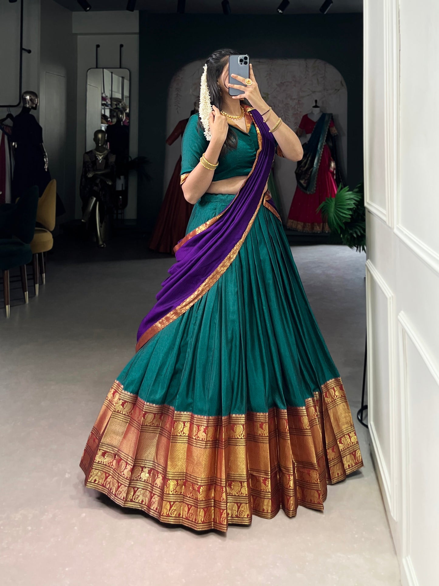 Firozi Color Zari Weaving Work Traditional Lehenga Choli