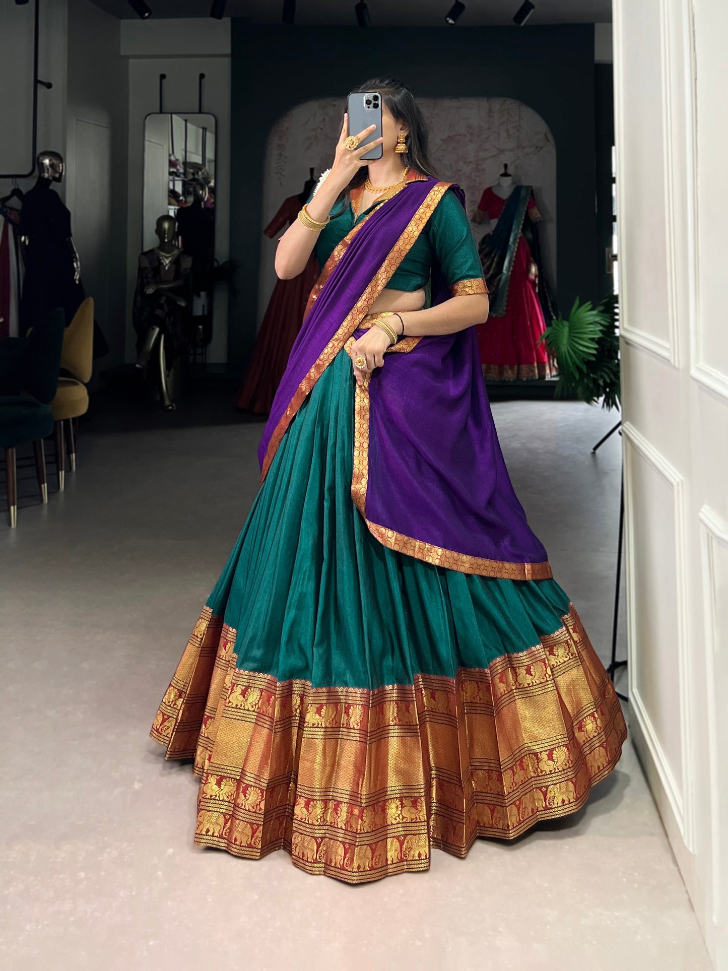 Firozi Color Zari Weaving Work Traditional Lehenga Choli