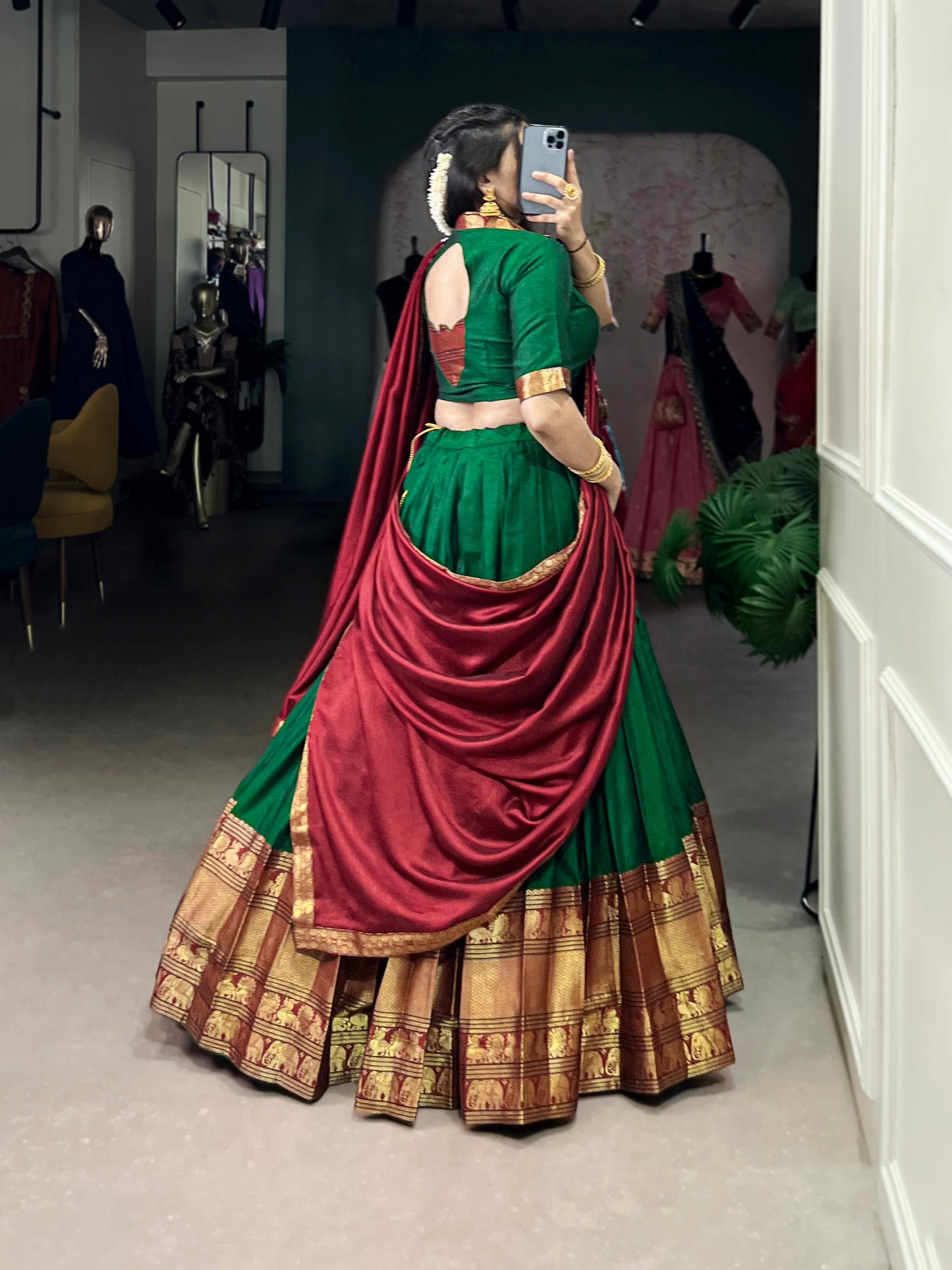 Green Color Zari Weaving Work Traditional Lehenga Choli