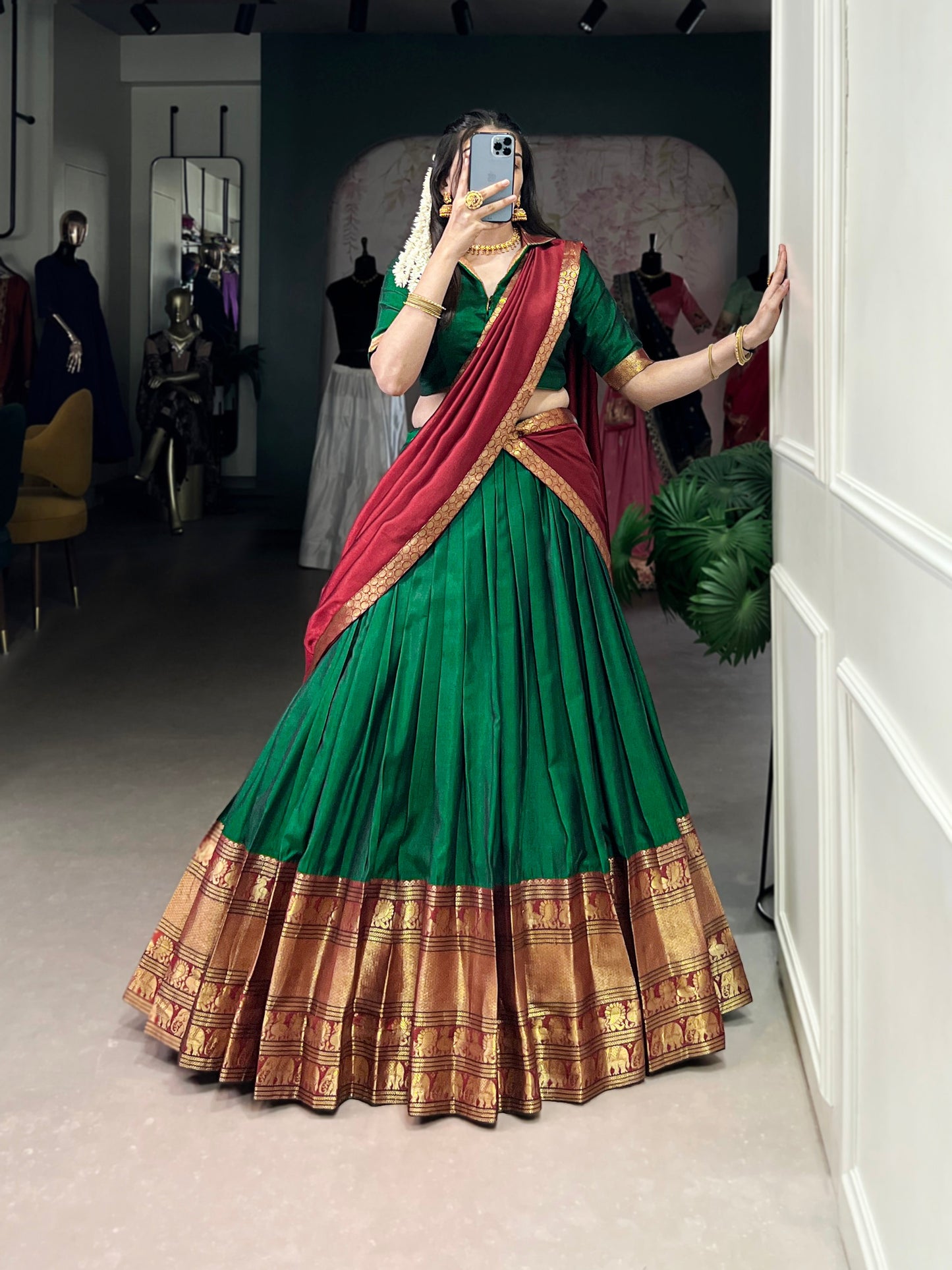 Green Color Zari Weaving Work Traditional Lehenga Choli