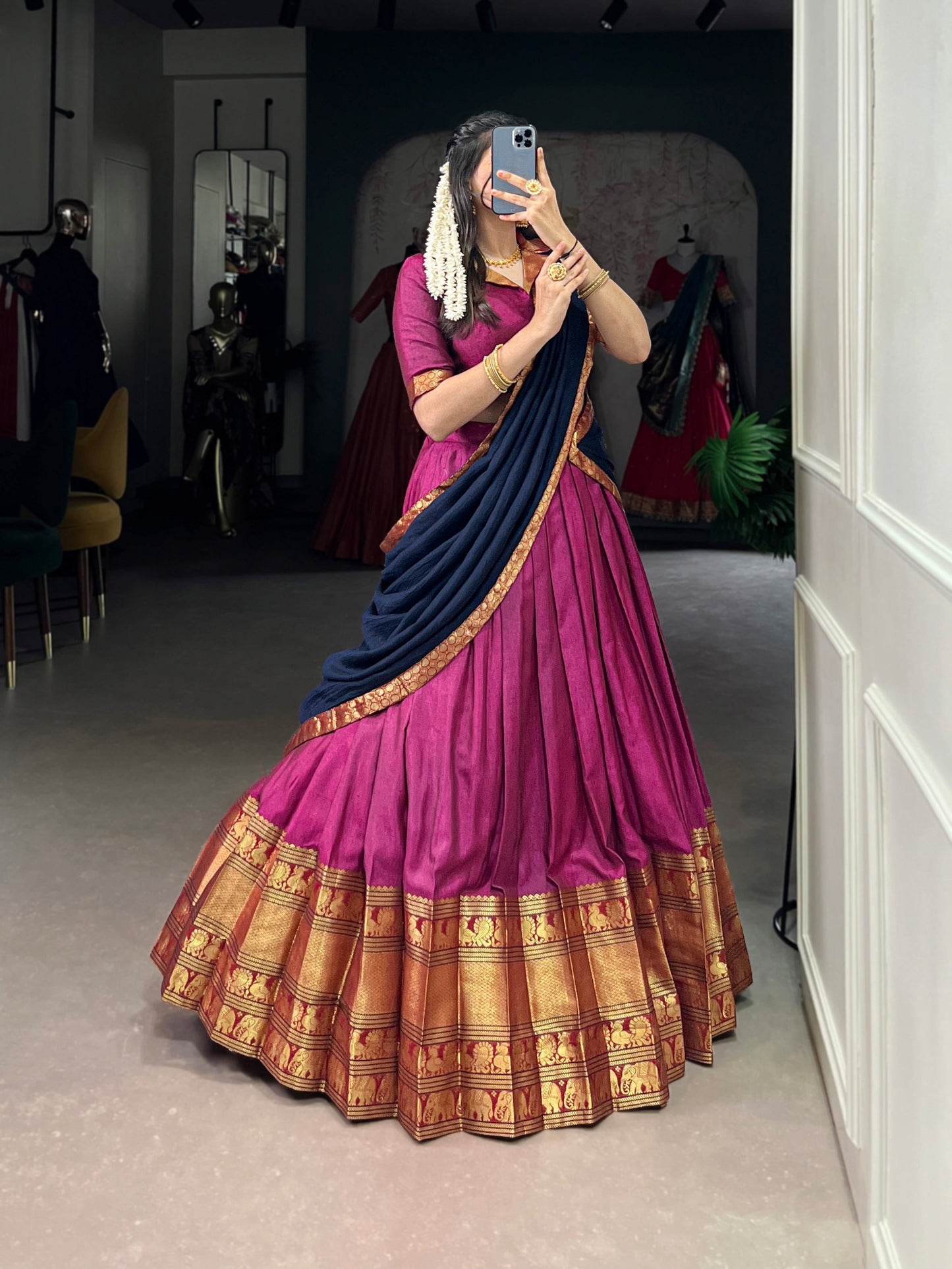 Pink Color Zari Weaving Work Traditional Lehenga Choli
