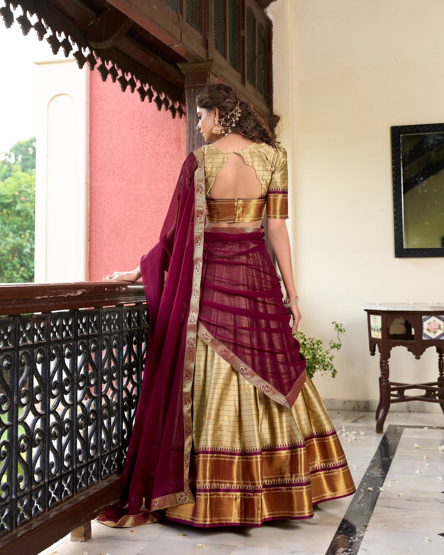 Sounth Indian Chiku Color Traditional Lehenga Choli