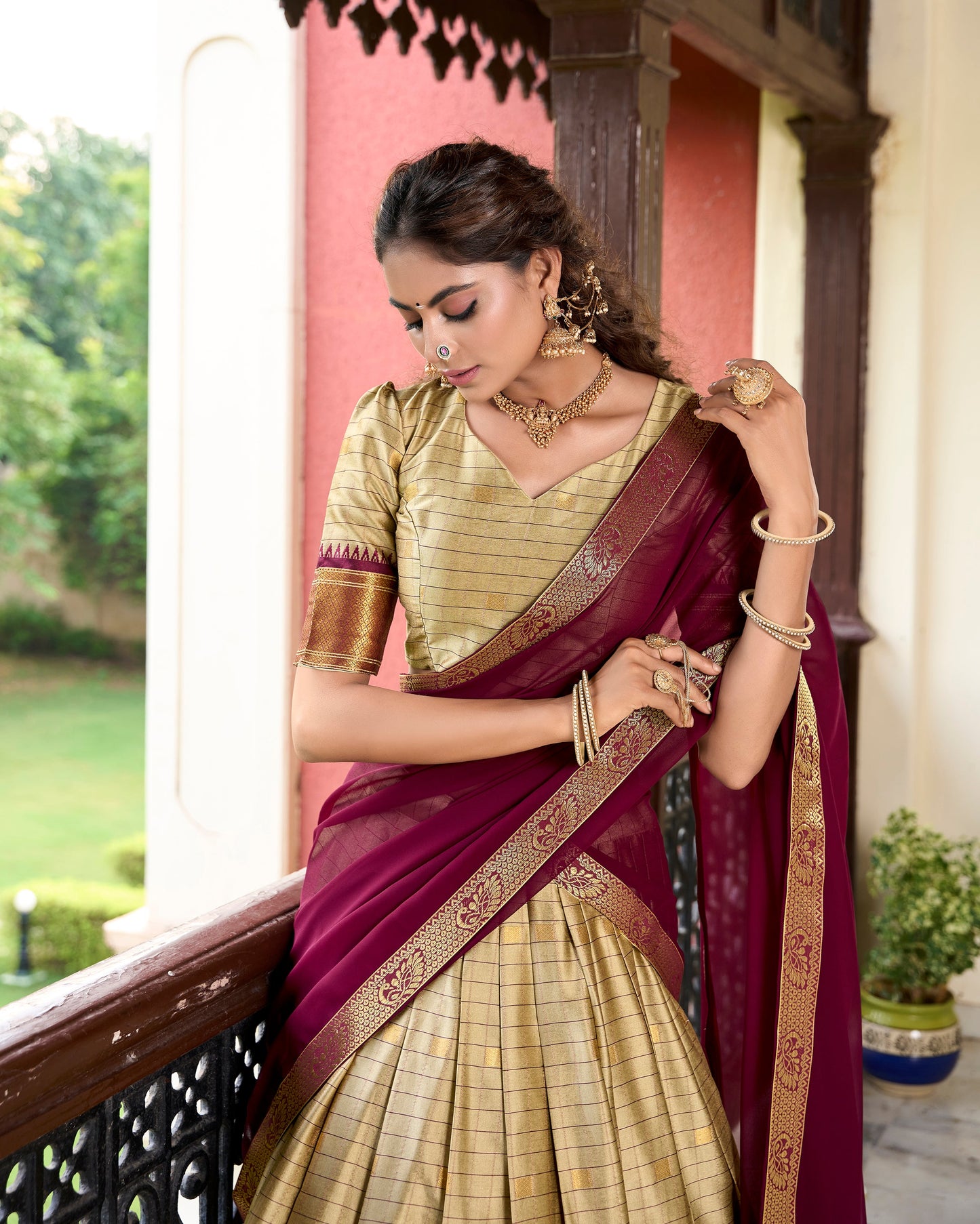 Sounth Indian Chiku Color Traditional Lehenga Choli