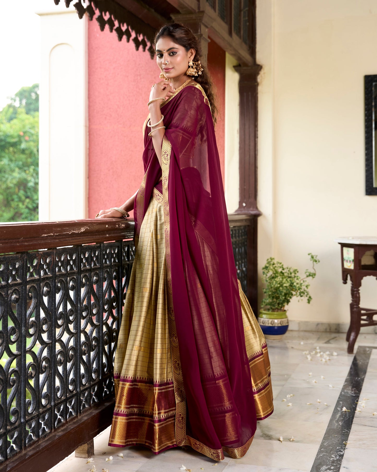 Sounth Indian Chiku Color Traditional Lehenga Choli
