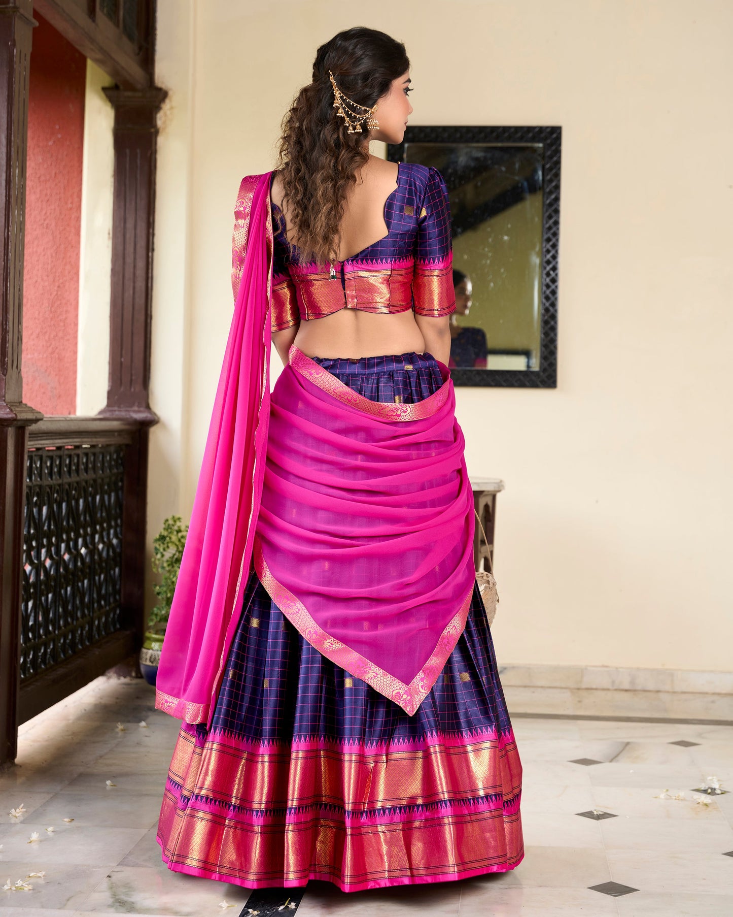 Sounth Indian Navy Blue Color Traditional Lehenga Choli