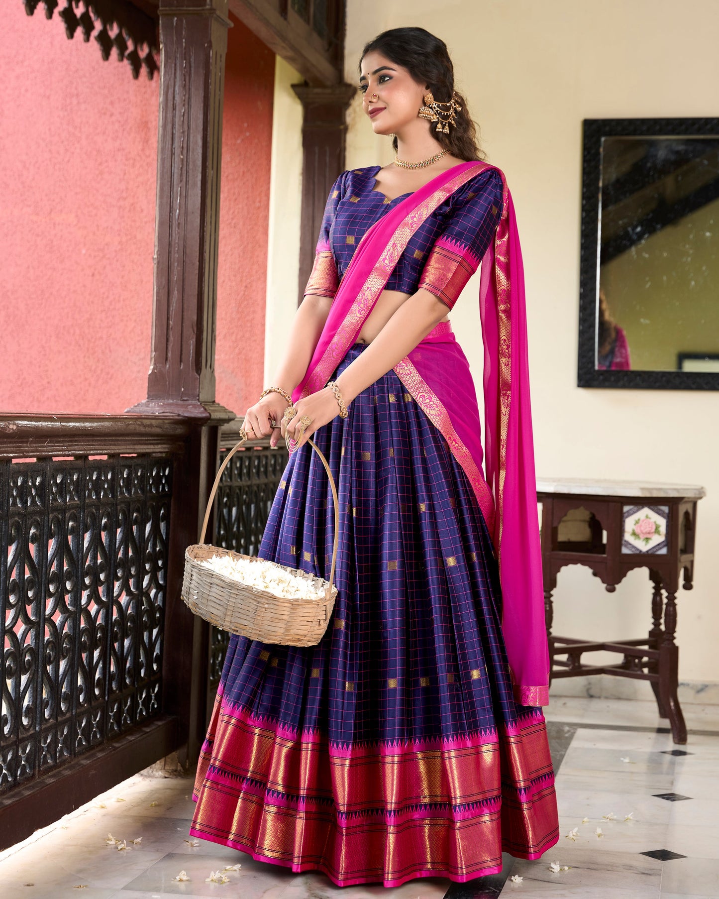 Sounth Indian Navy Blue Color Traditional Lehenga Choli