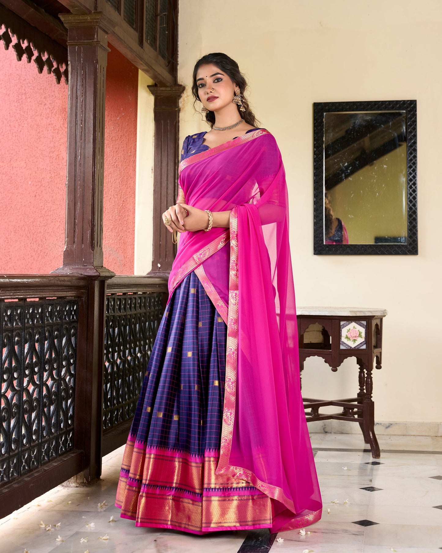Sounth Indian Navy Blue Color Traditional Lehenga Choli