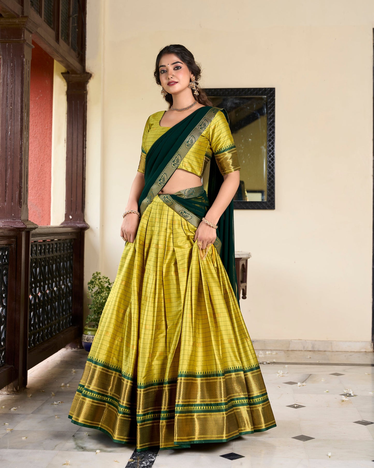 Sounth Indian Parrot Green Color Traditional Lehenga Choli