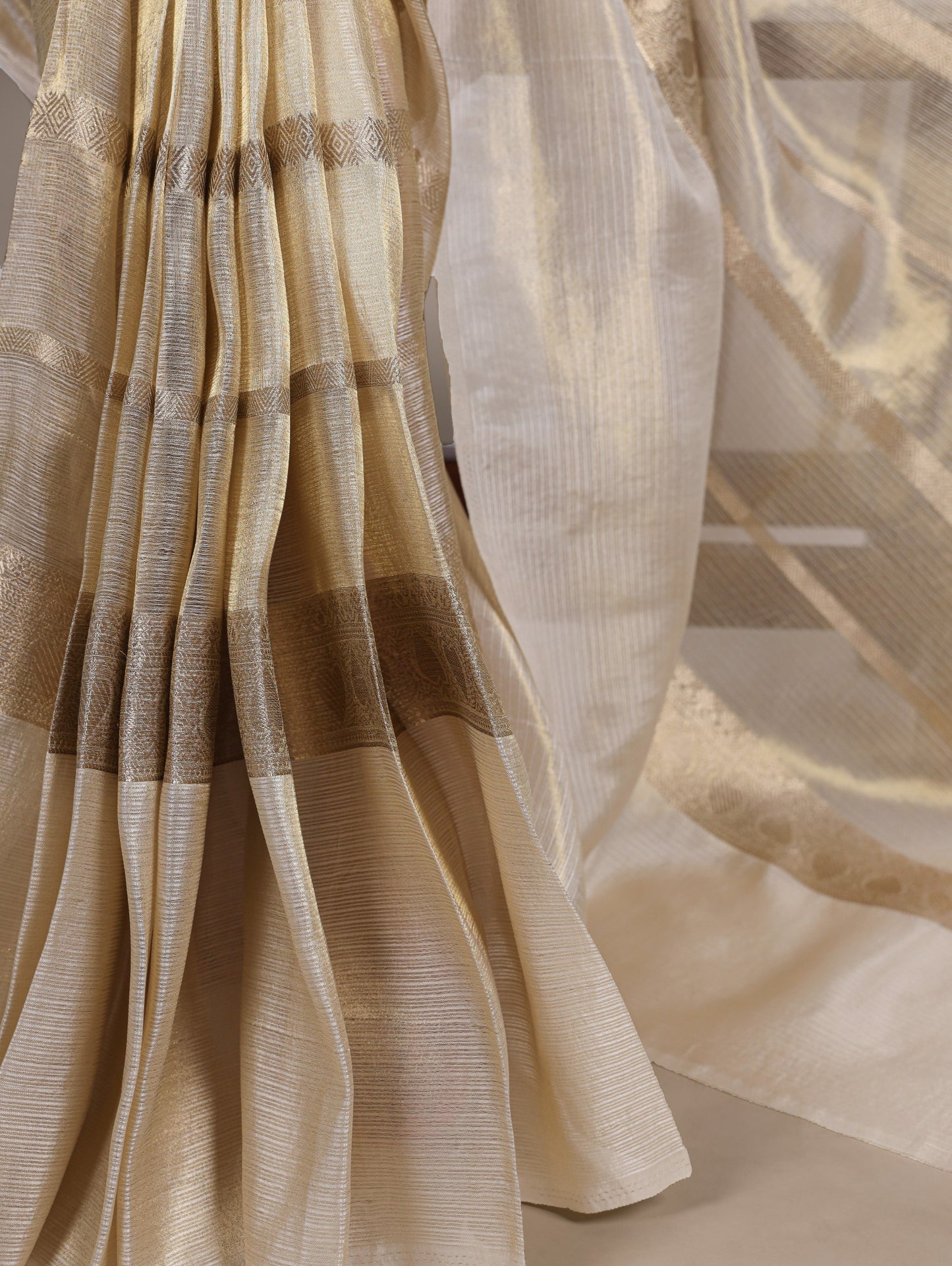Gold Tissue Zari Weaving Saree with Unstitched Blouse