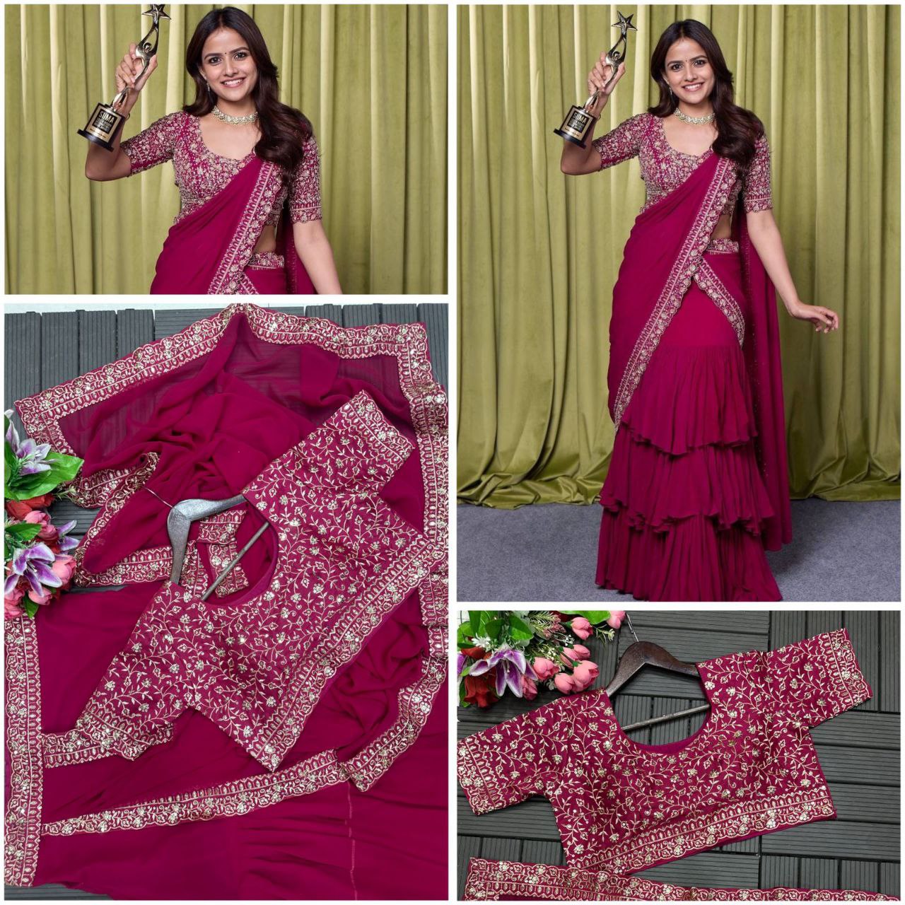 Vaishnavi Chaitanya Party wear Lehenga Saree With Stitched Blouse