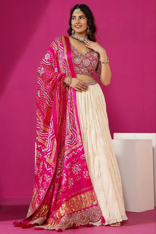 Cream Color Apple Organza Lehenga with Embroidery Work