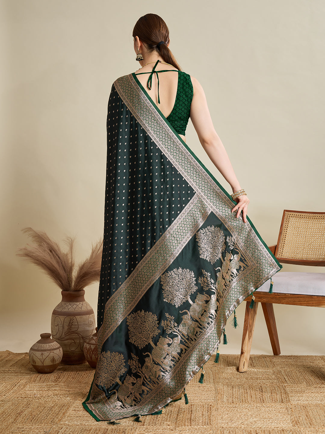 Green Color Soft Silk Zari Weaving Saree for Wedding And Party