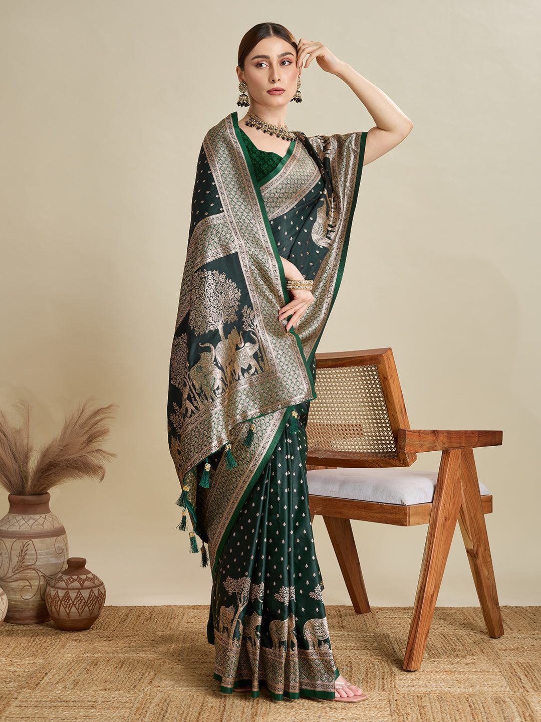 Green Color Soft Silk Zari Weaving Saree for Wedding And Party