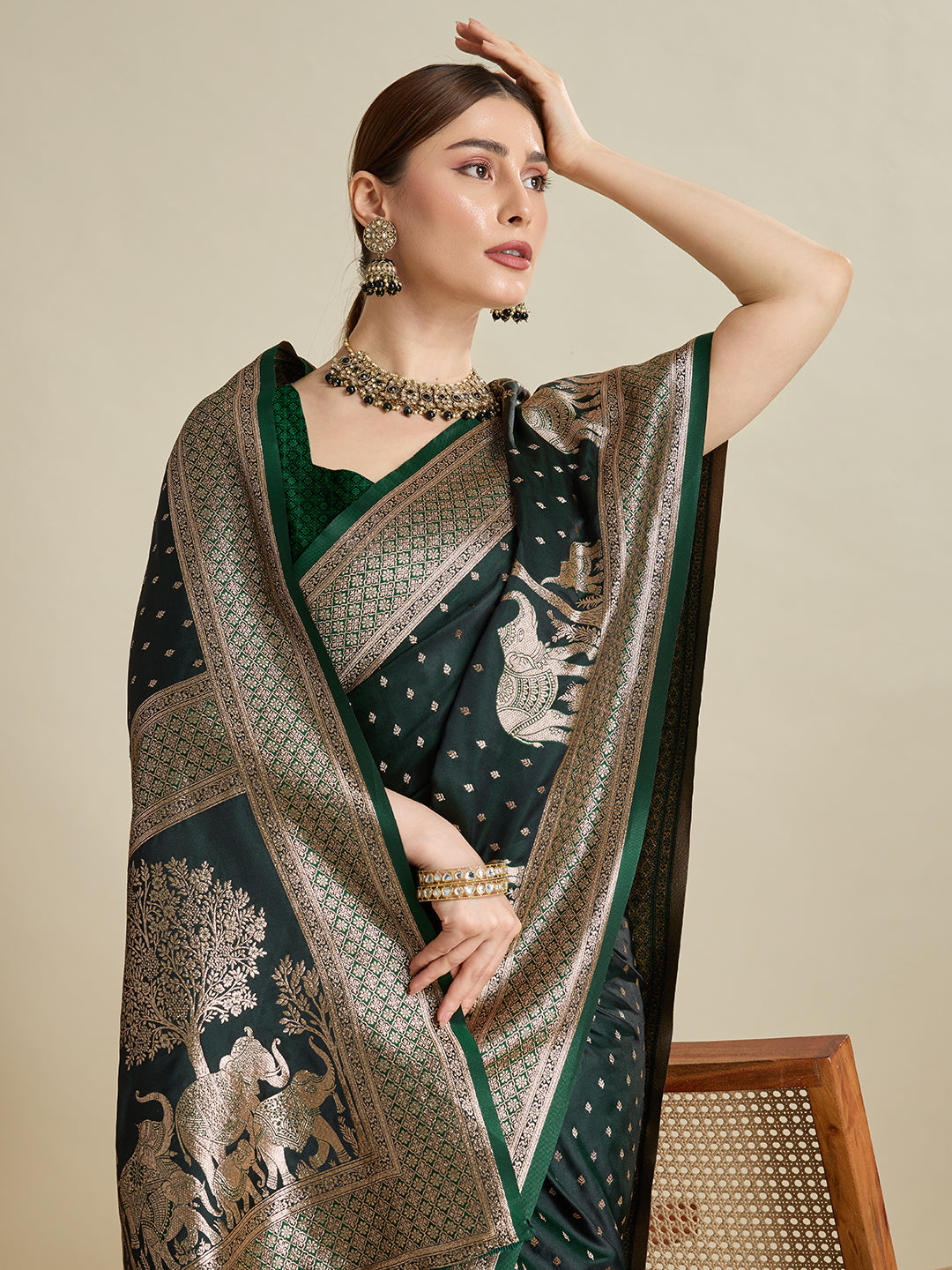 Green Color Soft Silk Zari Weaving Saree for Wedding And Party