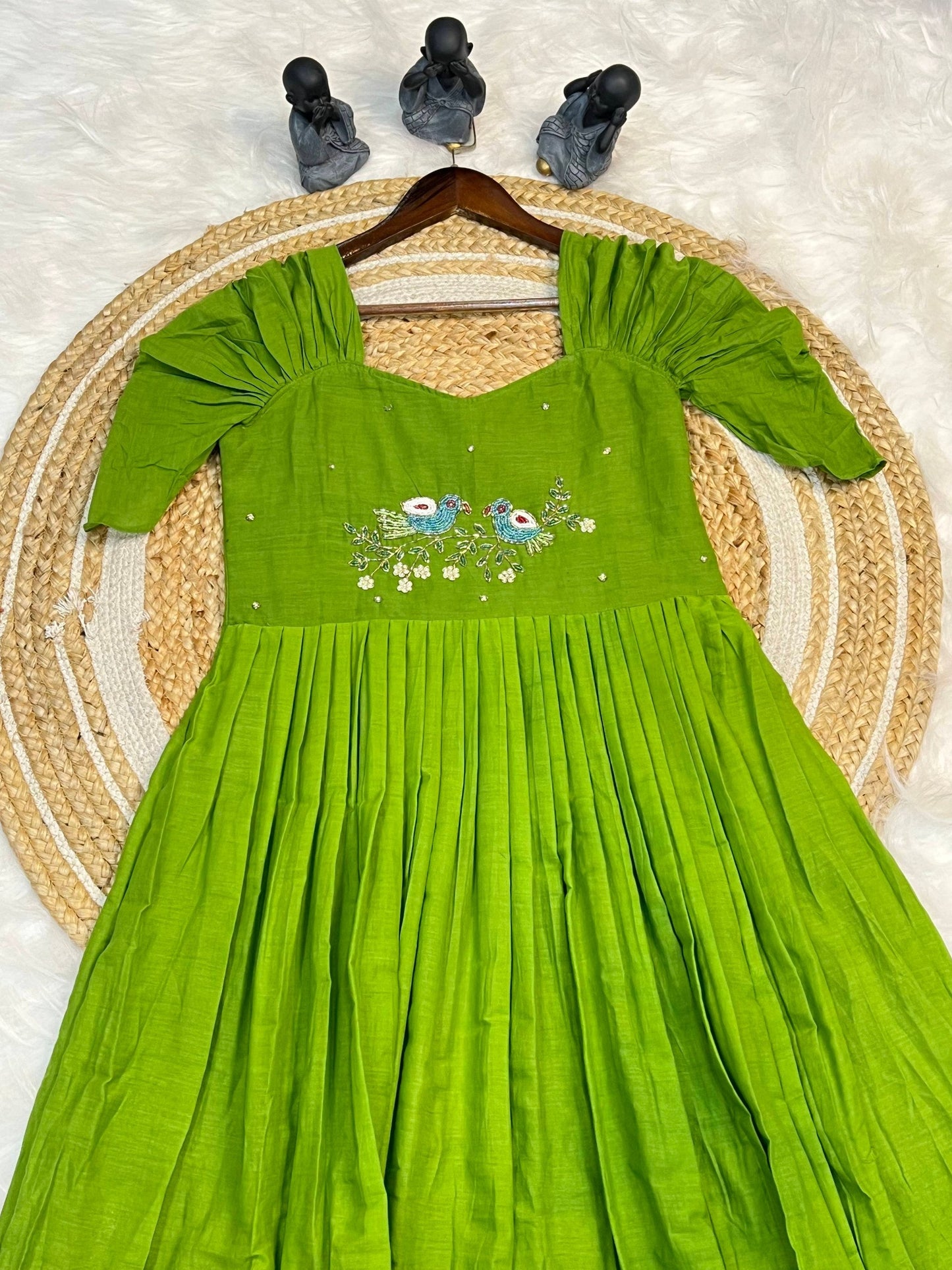 New Green Color Pure Mul Cotton Hand Maggam work Kurti