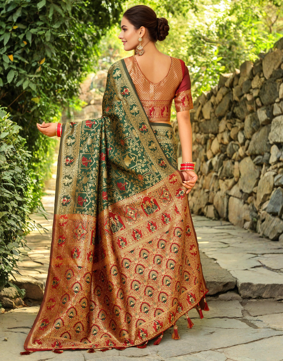 Amazing Green Color Silk Weaving Work Paithani Party Wear Saree
