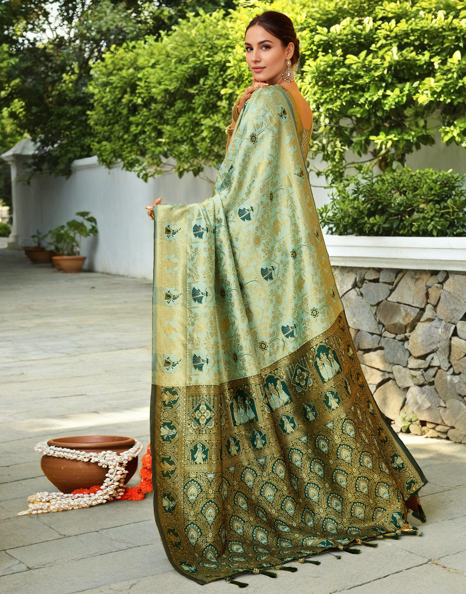 Amazing Mahendi Color Silk Weaving Work Paithani Party Wear Saree