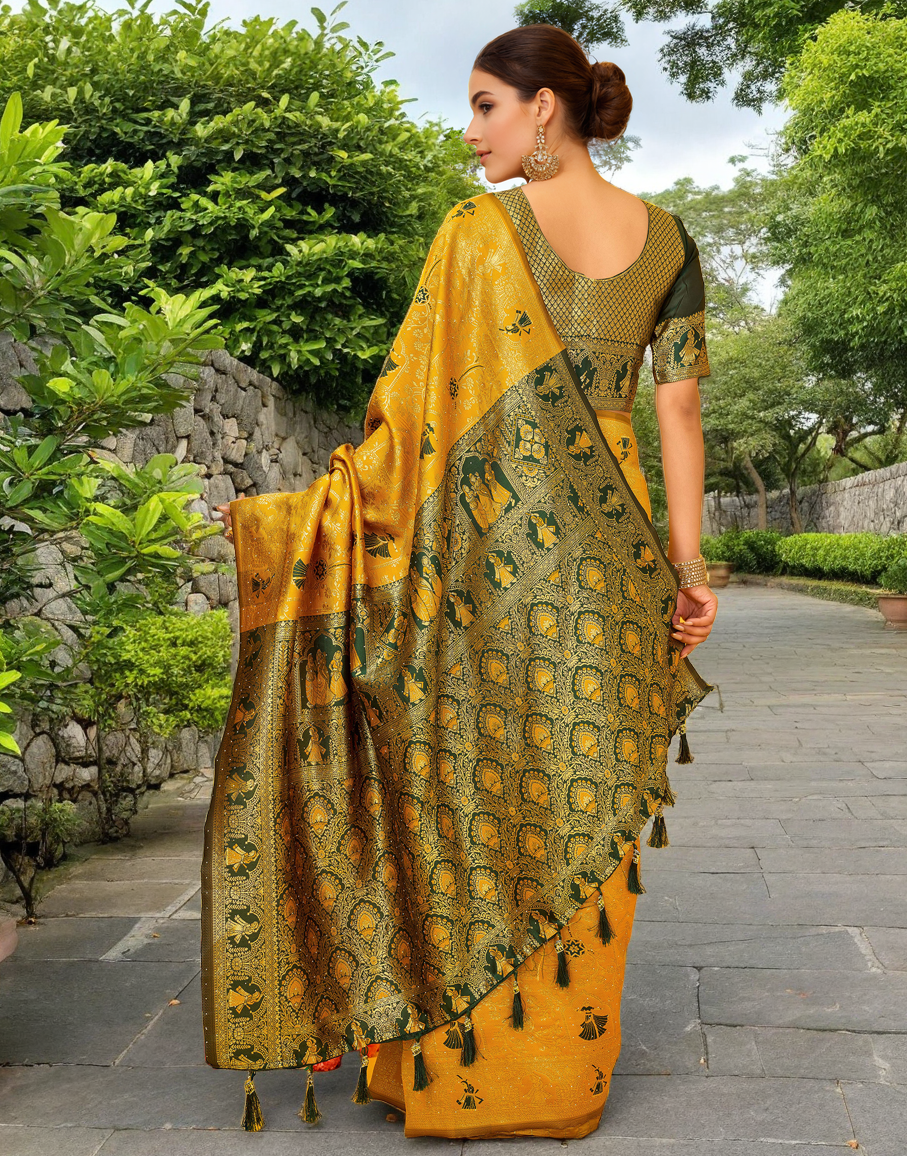Amazing Musturd Color Silk Weaving Work Paithani Party Wear Saree