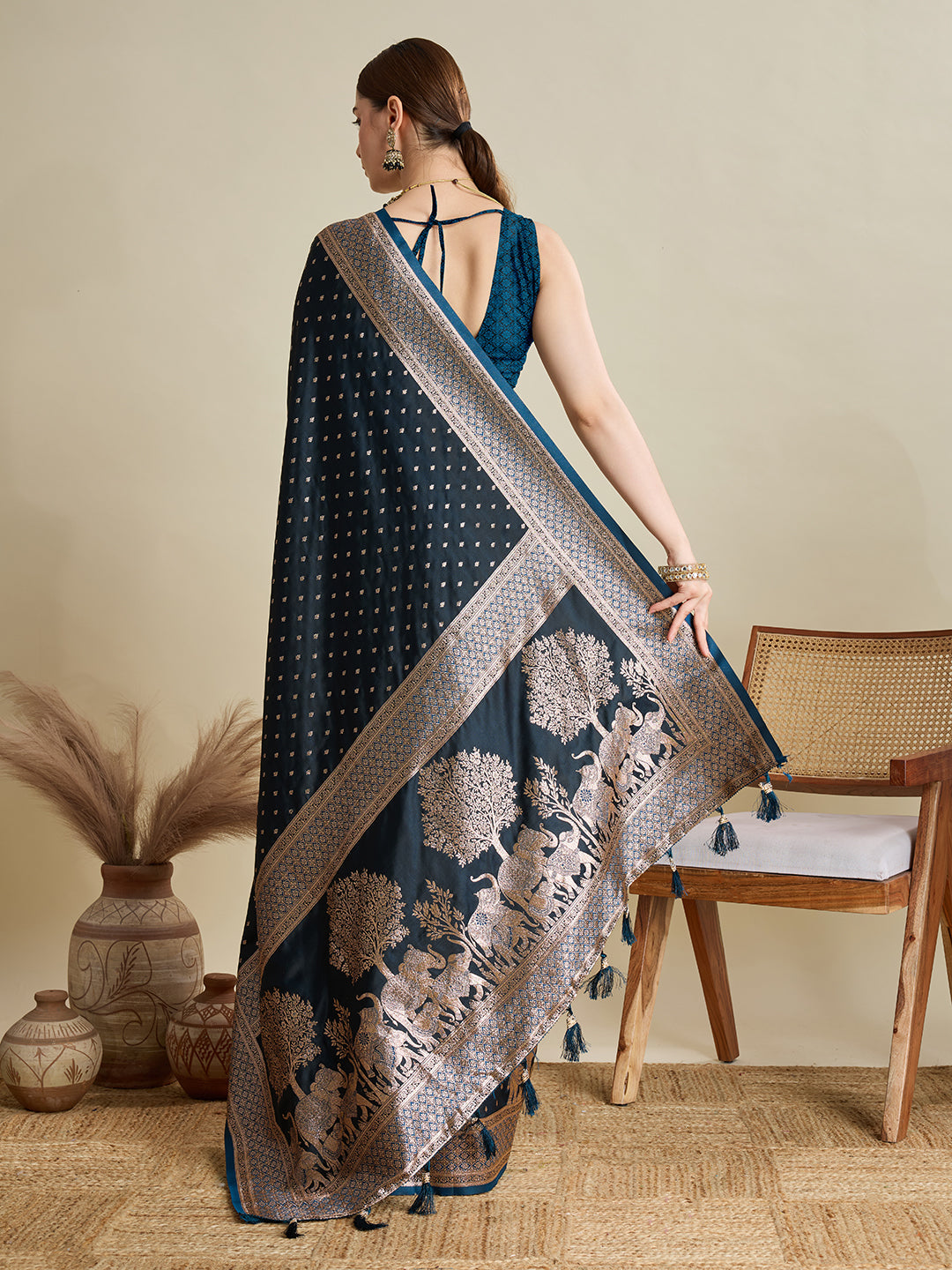 Navy Blue Color Soft Silk Zari Weaving Saree for Wedding And Party