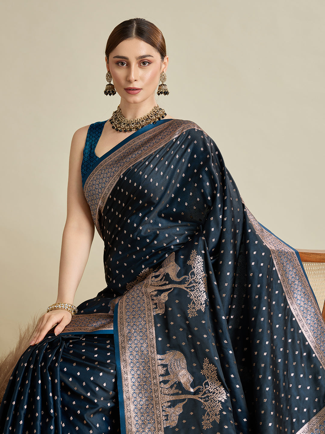 Navy Blue Color Soft Silk Zari Weaving Saree for Wedding And Party