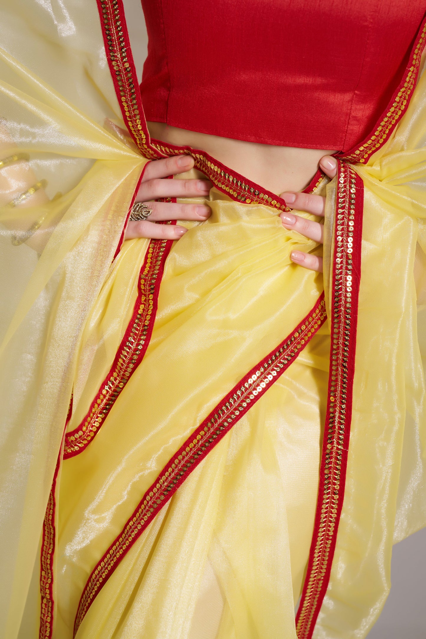 Yellow Color Twill Net Saree with Designer Lace – Party Wear Saree