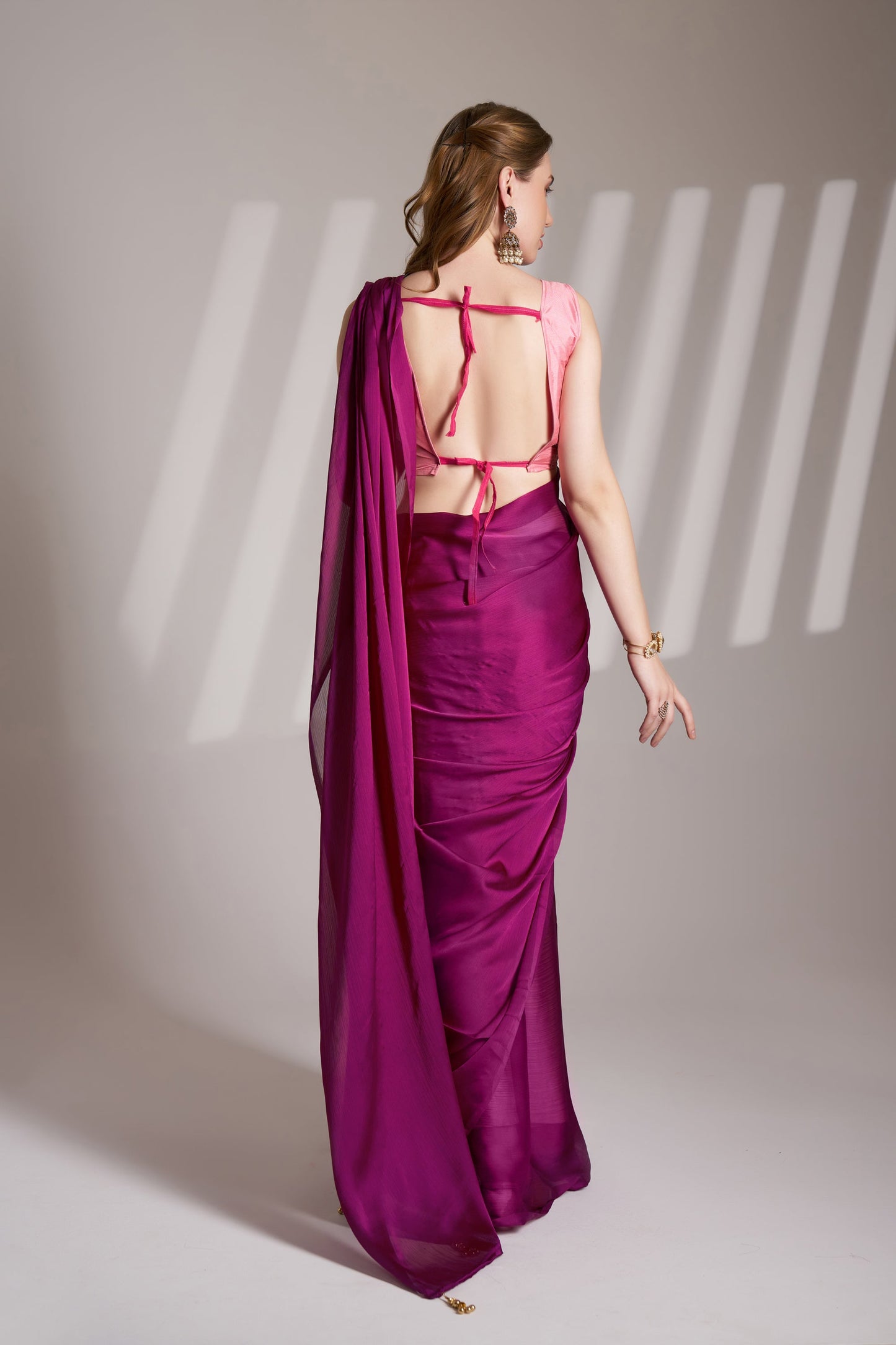 Magenta Chiffon Party Wear Saree with Fancy Tassels