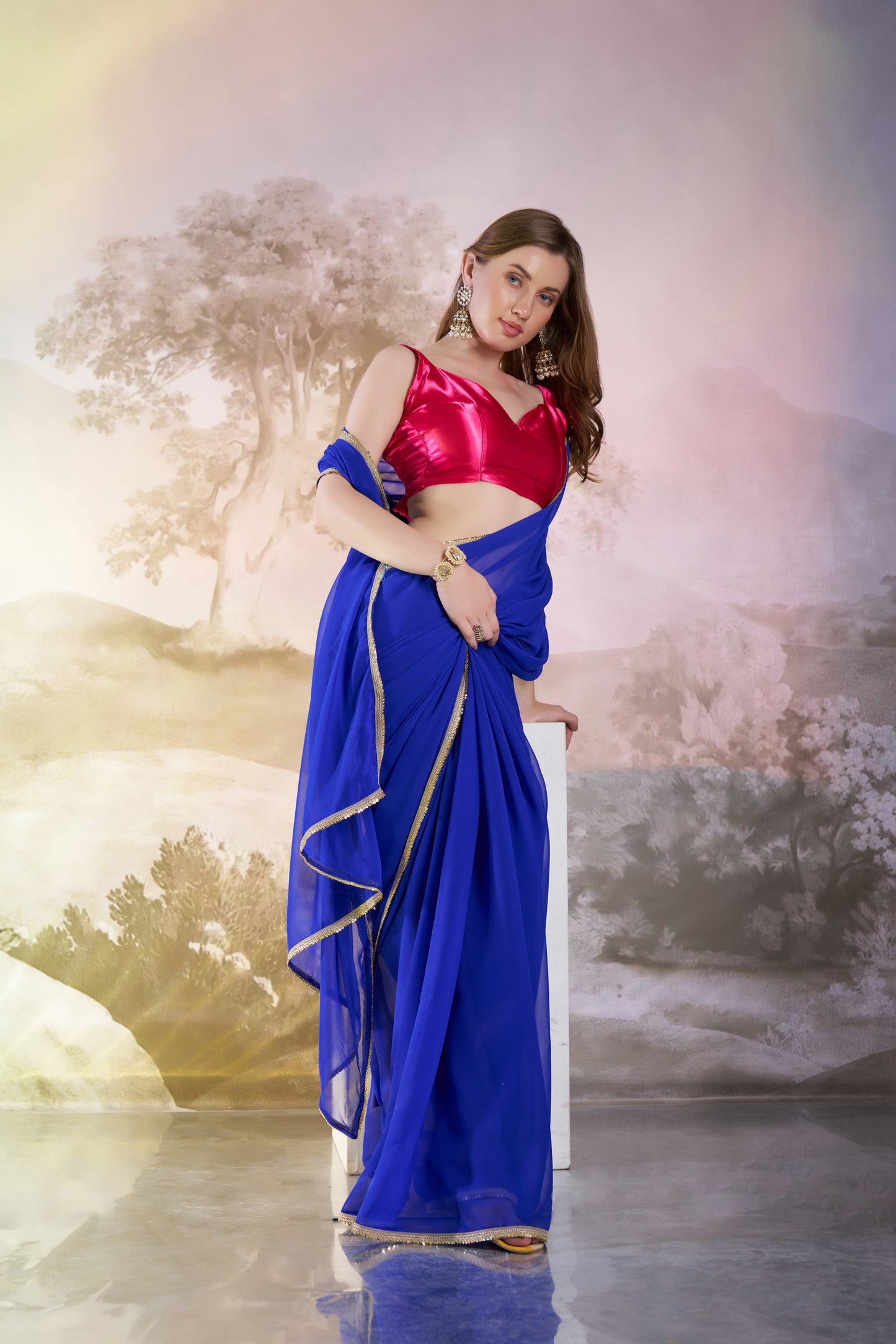 Blue Georgette Saree with Designer Lace – Party Wear Saree