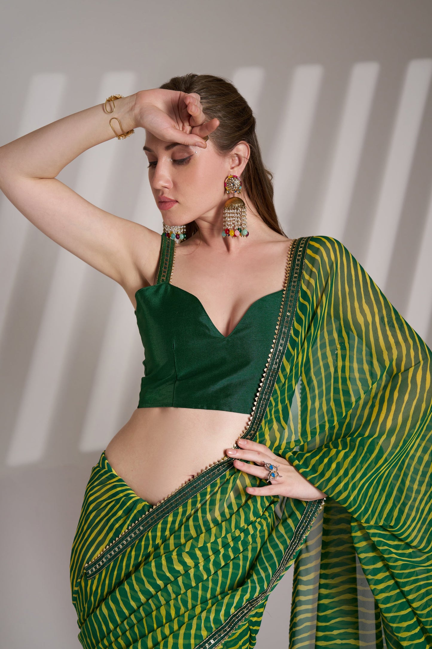 Green Georgette Printed Party Wear Saree with Fancy Lace