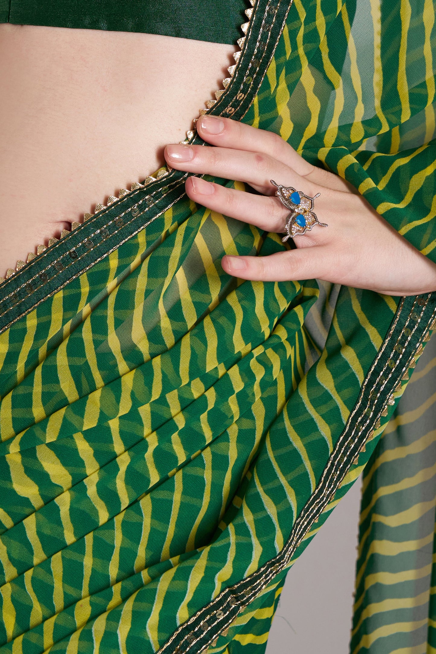 Green Georgette Printed Party Wear Saree with Fancy Lace