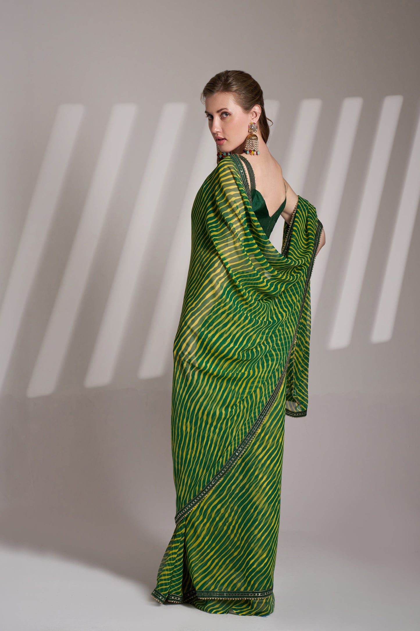 Green Georgette Printed Party Wear Saree with Fancy Lace