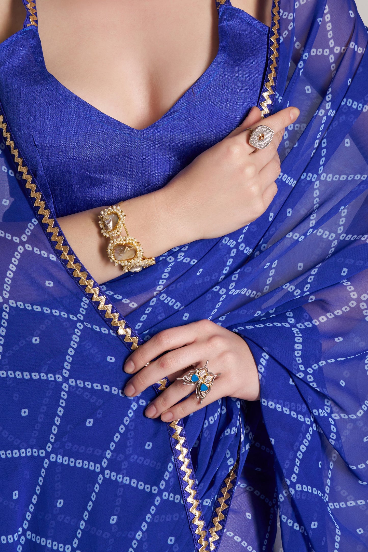 Blue Georgette Printed Party Wear Saree with Fancy Lace