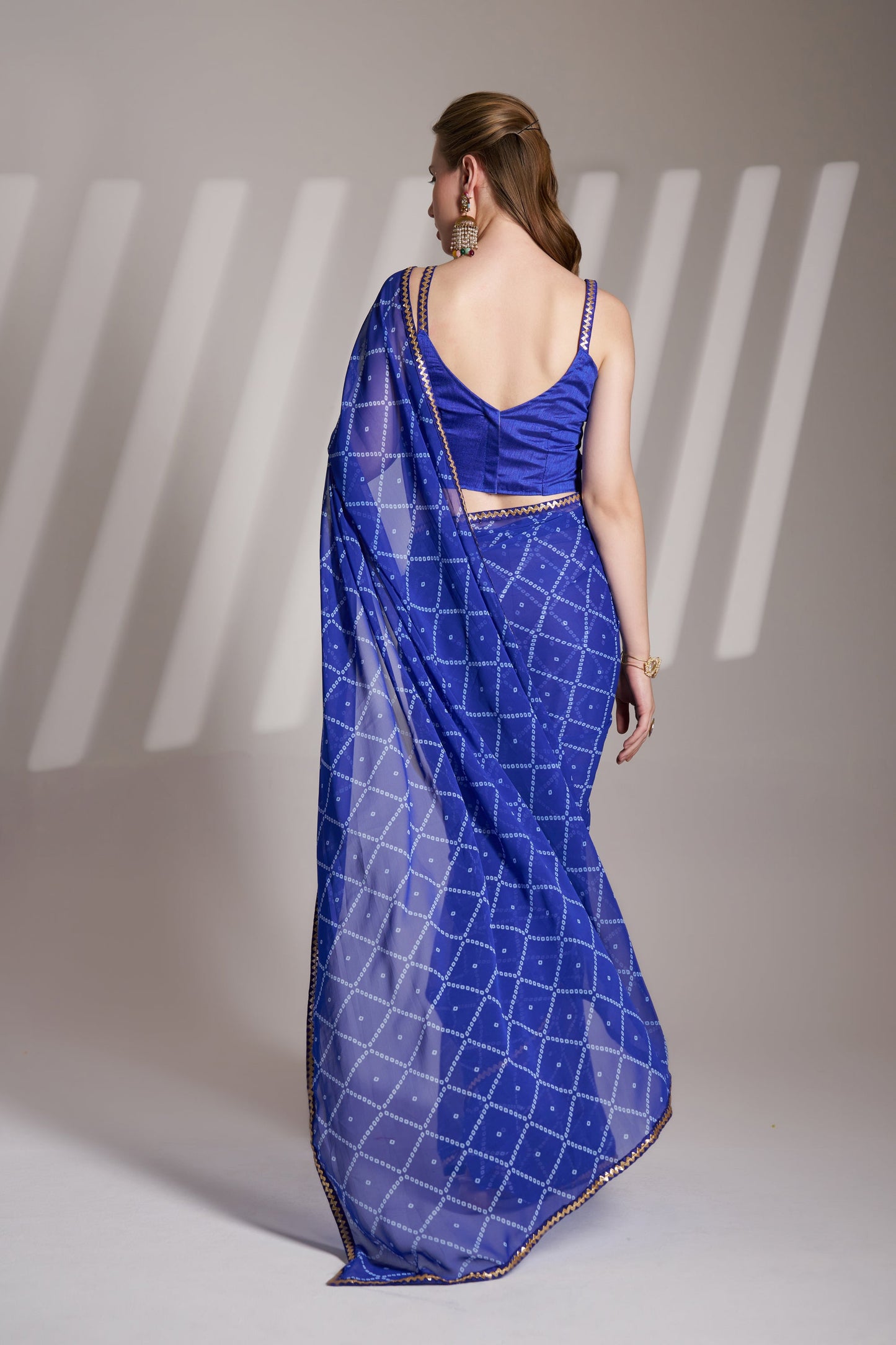 Blue Georgette Printed Party Wear Saree with Fancy Lace