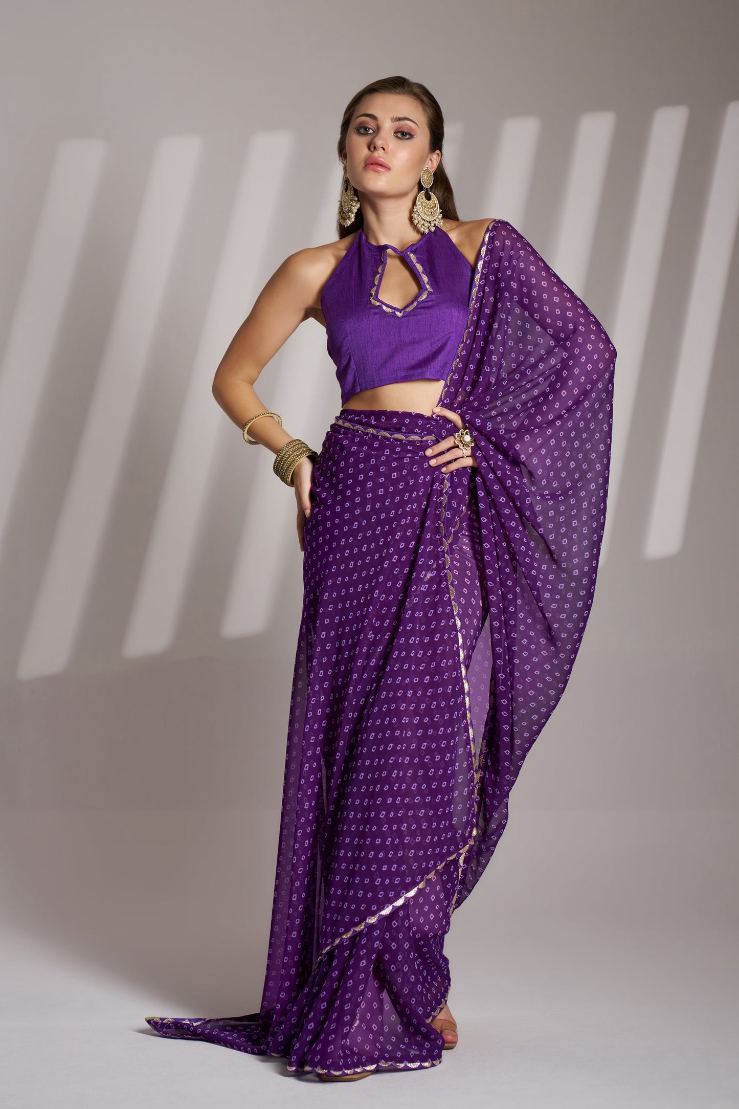 Purple Georgette Printed Party Wear Saree with Fancy Lace
